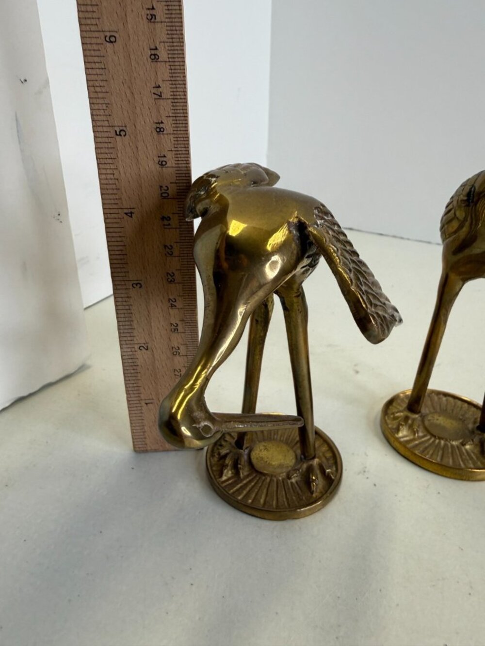 Vintage Brass Bird Pair of 2 Crane Heron Stork Large Figurines 7.5” & 4.5” - Picture 7 of 10